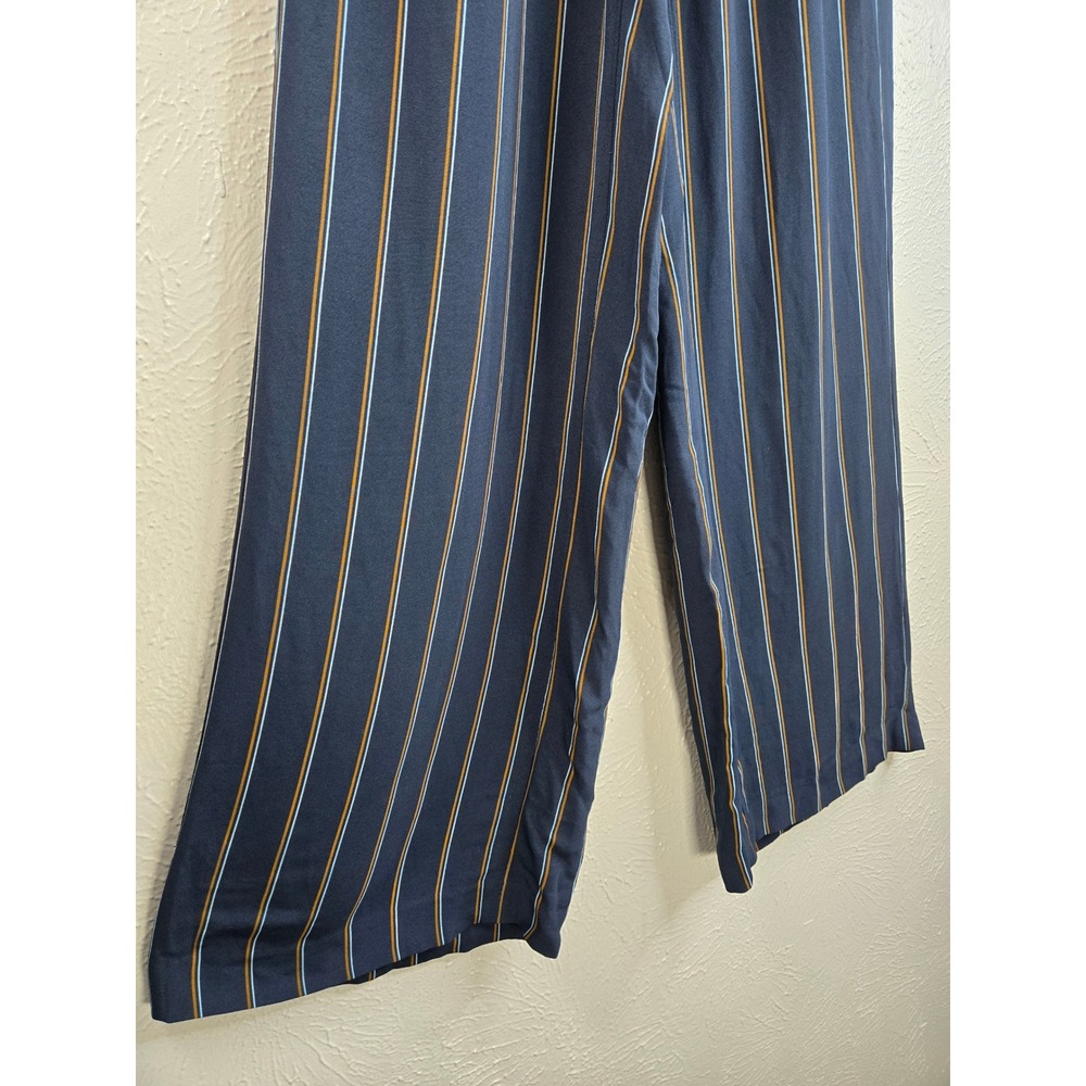 Lafayette 148 Striped Wide Leg Pants S Navy Blue Relaxed Pull On Career Trousers - Picture 10 of 10